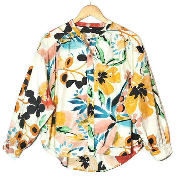 Anthropologie Floral Button Down Shirt Relaxed Fit Long Sleeve Tropical Boho S - Picture 16 of 16